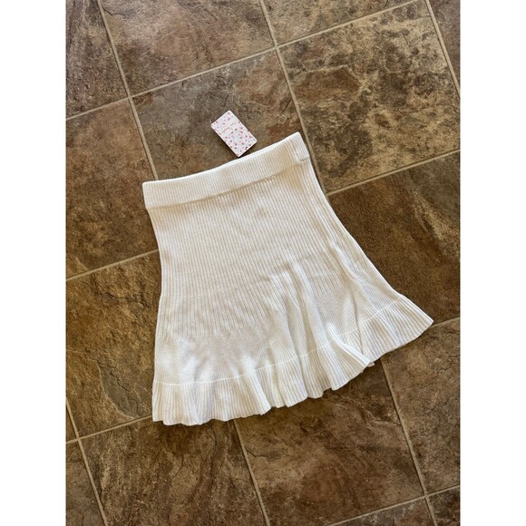 Free People Solid Gold Ivory Ribbed Knit Mini Skirt Cream Size Medium - Picture 4 of 11